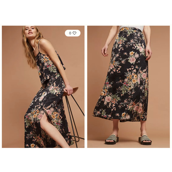 Anthropologie Maeve Women 4‎ Black Blooming Flora Midi Satin Boho Hippie - Picture 1 of 8